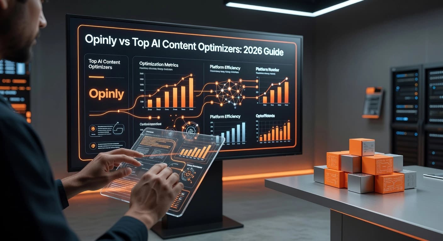 Professional header image for comparison analysis: Opinly vs Top AI Content Optimizers: 2026 Guide